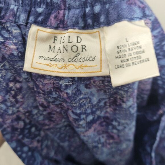 Vintage 90s blue purple linen blend midi abstract floral print skirt size large - Picture 4 of 6